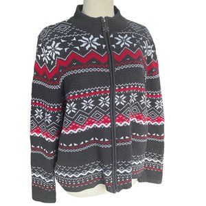 Breckenridge Fair Isle Sweater Ski Full Zip Chalet Nordic Granny Snowflake-XL